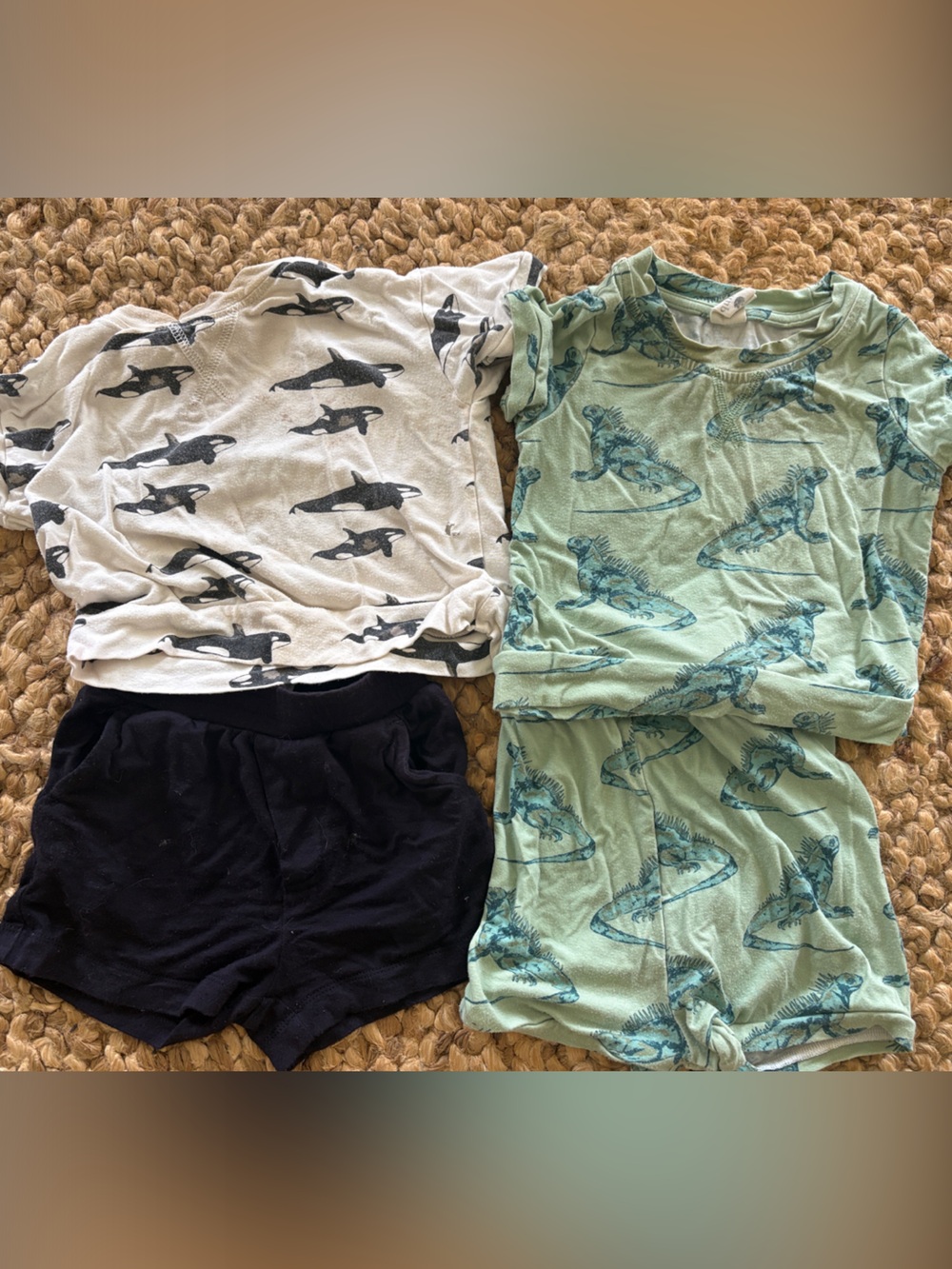 kate quinn Black, White & Mint Shark Print Kids 3-Piece Bottoms Set